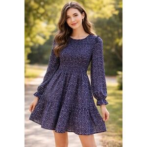 KIRUNDO Women's Floral Smocked Long Sleeve Tiered Mini Dress Size L